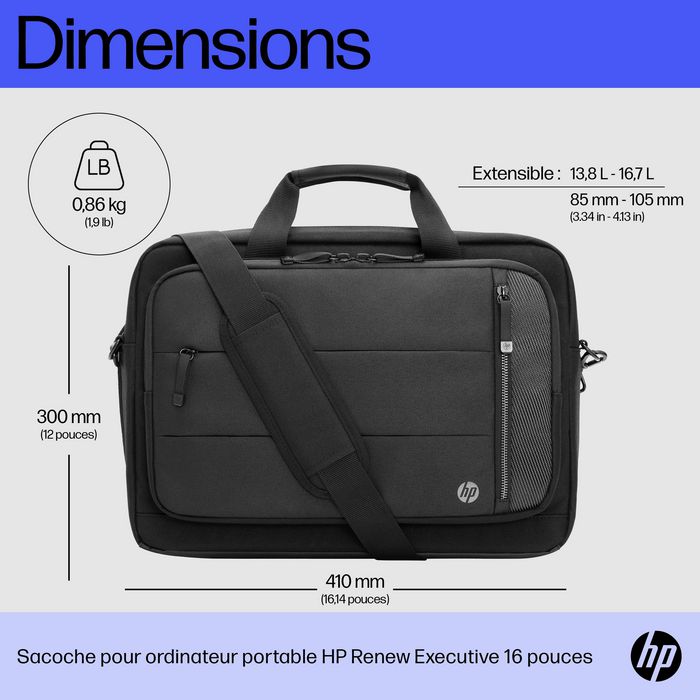 HP Renew Executive - Sacoche pour ordinateur portable 16" avec port USB-C, matériau recyclé, résistante à l'eau et compartiment verrouillable