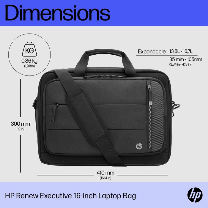 HP Renew Executive - Sacoche pour ordinateur portable 16" avec port USB-C, matériau recyclé, résistante à l'eau et compartiment verrouillable
