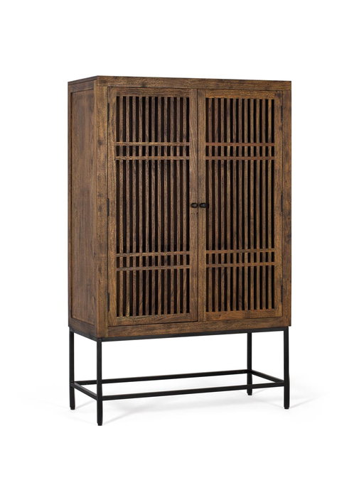 GINER Y COLOMER - Armoire 2 portes en bois d'acacia avec pattes en métal noir - Dimensions 160x100x45 cm