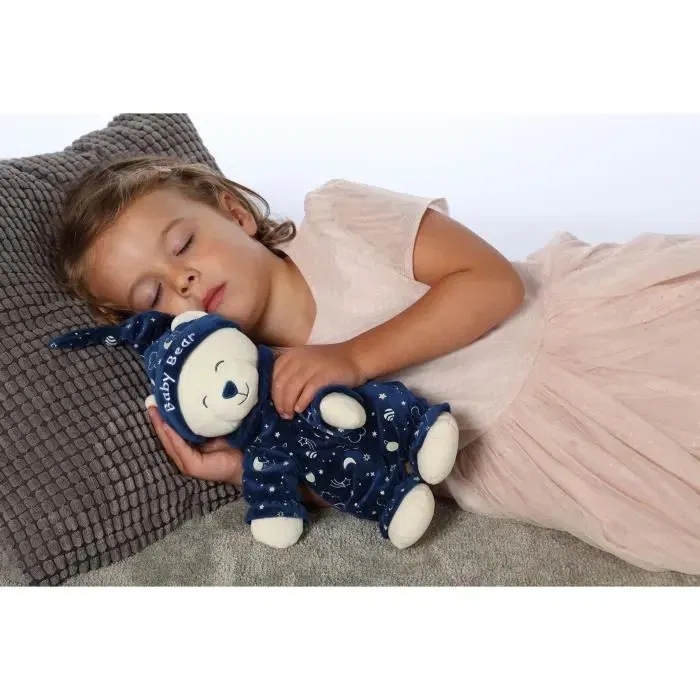 Gipsy Toys Baby Bear Glow In The Dark - Peluche lumineuse pour enfant - Brille dans le noir - 24 cm - Bleu marine et beige - En boîte cadeau