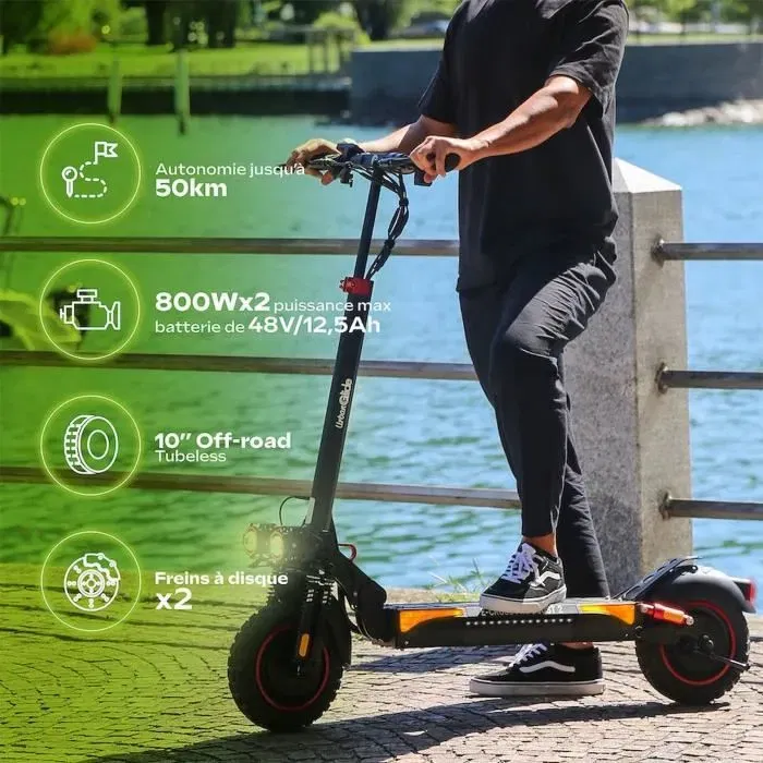 Urbanglide ECROSS PRO BOOST 2 - Trottinette électrique tout-terrain 10", Double moteur 1600W 48V, Batterie 13Ah pour autonomie de 50 km