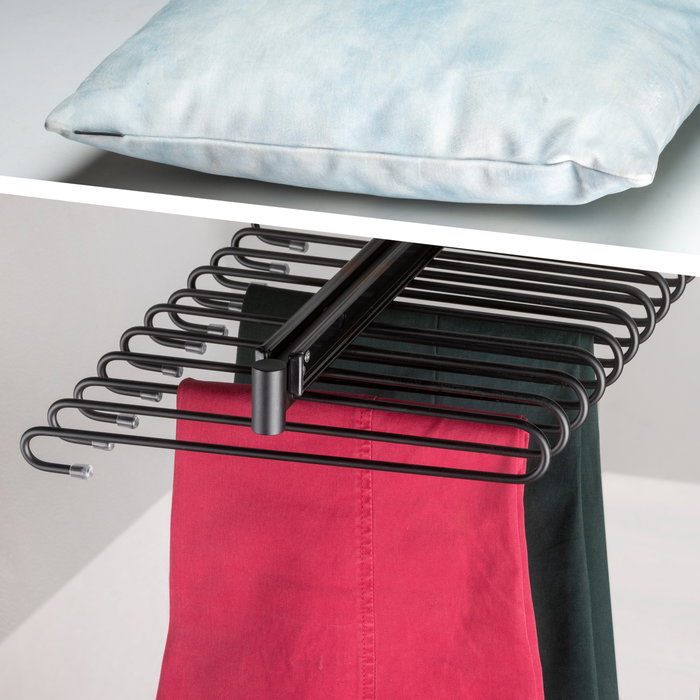 Emuca Porte-pantalons extractible, 11 tiges, guides d'extraction totale, Acier, Peint en noir