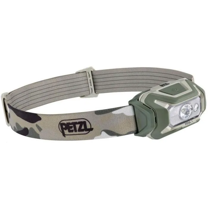 Petzl ARIA 1 - Lampe frontale étanche 350 lumens avec éclairage rouge, vert et bleu - Camo