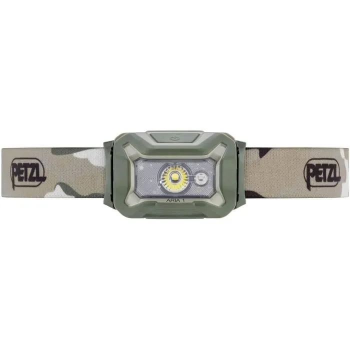 Petzl ARIA 1 - Lampe frontale étanche 350 lumens avec éclairage rouge, vert et bleu - Camo
