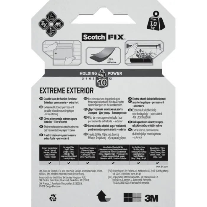 Scotch Scotch-FIX Extreme Ruban adhésif double face extérieur 19 mm x 1,5 m Scotch Scotch-FIX Extreme Ruban adhésif double face extérieur 19 mm x 1,5 m