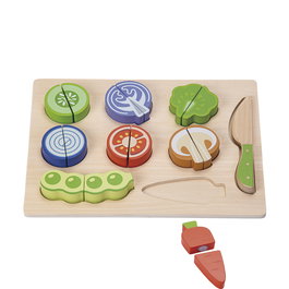 Tachan - Puzzle éducatif en bois FSC pour couper les légumes - 8 légumes avec velcro et couteau inclus - Jeu d'apprentissage multilingue pour enfants dès 12 mois