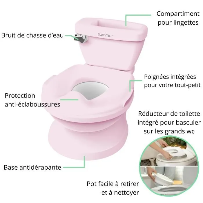 Ingenuity Mini Toilette fille, pot d'apprentissage avec chasse d'eau musicale, réducteur inclus et couvercle amovible