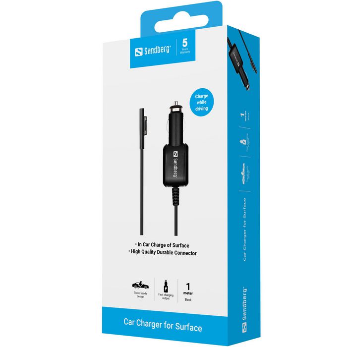 Sandberg Chargeur Voiture pour Microsoft Surface - Câble d'Alimentation USB pour PC Portable Surface en Véhicule