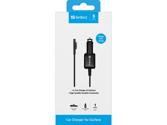 Sandberg Chargeur Voiture pour Microsoft Surface - Câble d'Alimentation USB pour PC Portable Surface en Véhicule