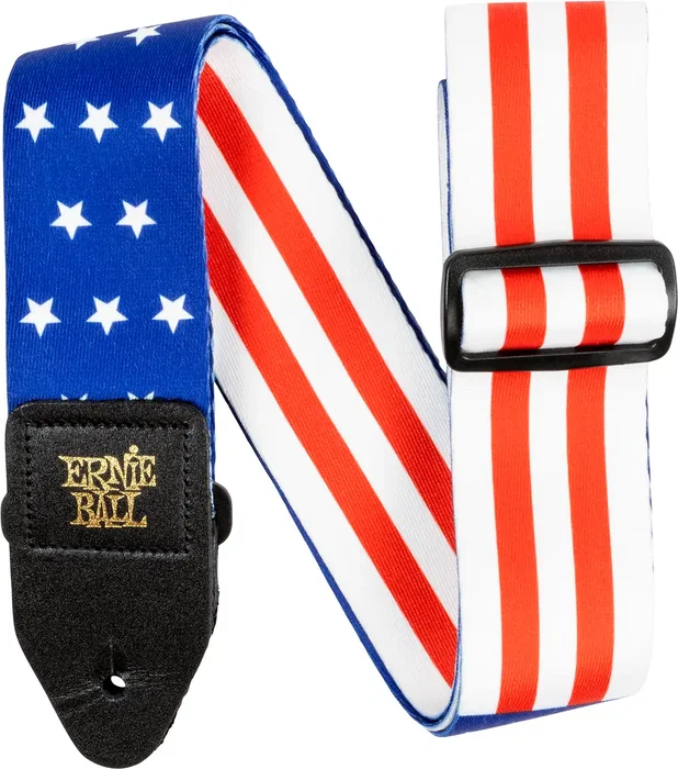 Ernie Ball Corse de guitare/basse Premium Stars & Stripes Ernie Ball 2 pouces avec logo EB doré Delrin