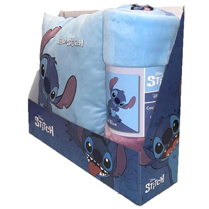 Disney - Set de Couverture Polaire + Coussin Stitch - Manta 100x140cm - Coussin 35x35cm