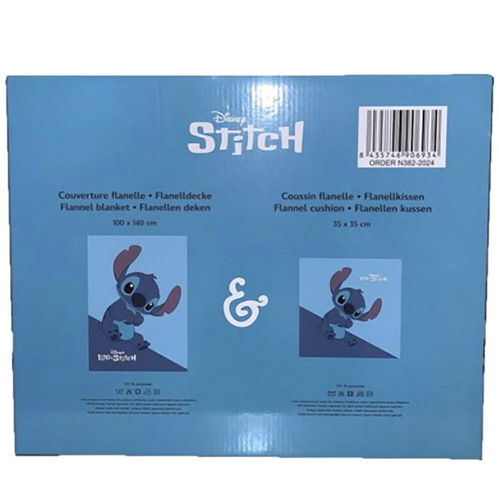 Disney - Set de Couverture Polaire + Coussin Stitch - Manta 100x140cm - Coussin 35x35cm