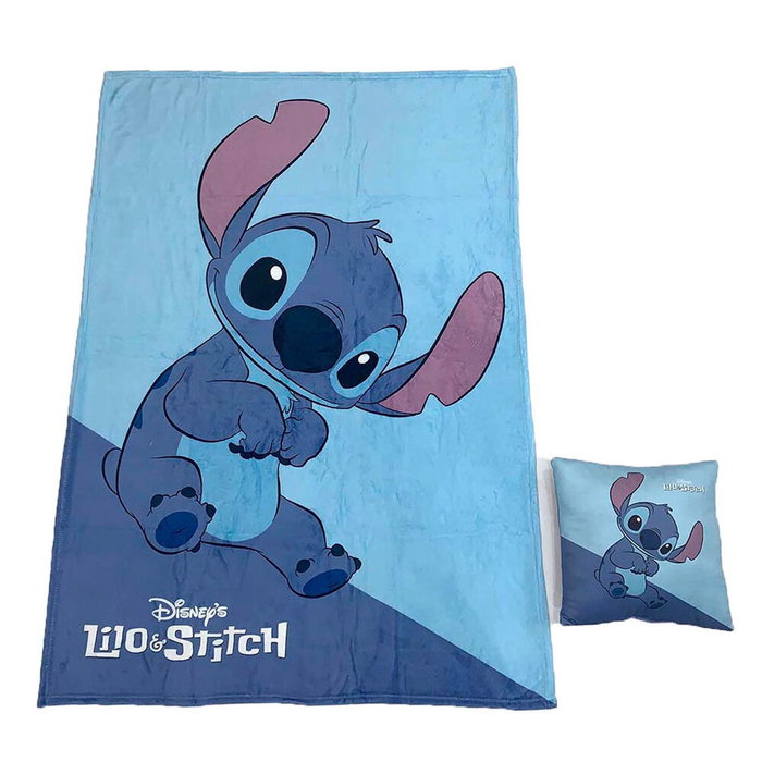 Disney - Set de Couverture Polaire + Coussin Stitch - Manta 100x140cm - Coussin 35x35cm