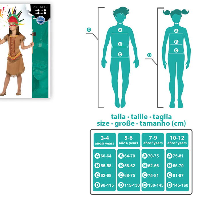 Déguisement Indien Fille Enfant 10-12 Ans - Costume Lejano Oeste Western Tematique Indios Vaqueros