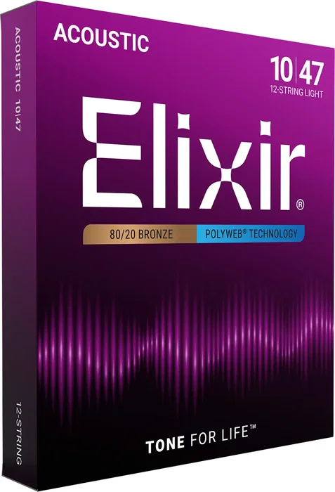 Elixir Jeu de Cordes Acoustique Polyweb 80/20 Bronze 12 Cordes Light 10-47