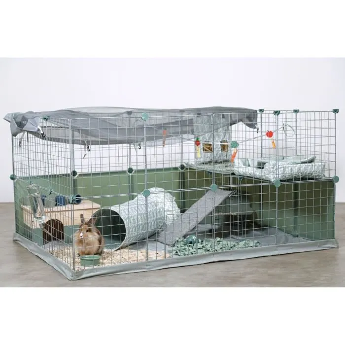 Zolux Enclos modulable Neo park pour petits animaux - Lapins - 140 x 105 x 70 cm - 1.84 m² - Parc avec panneaux, porte, échelle et tapis de sol gris clair