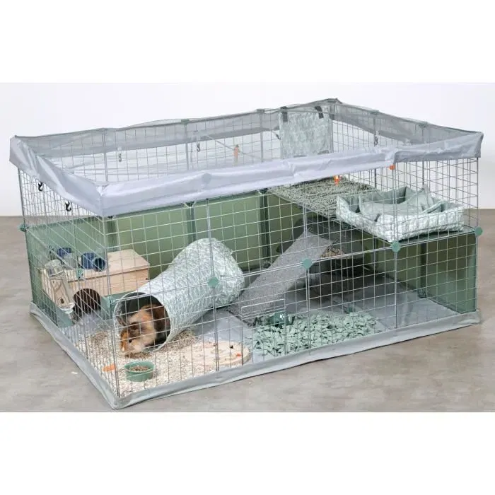 Zolux Enclos modulable Neo park pour petits animaux - Lapins - 140 x 105 x 70 cm - 1.84 m² - Parc avec panneaux, porte, échelle et tapis de sol gris clair