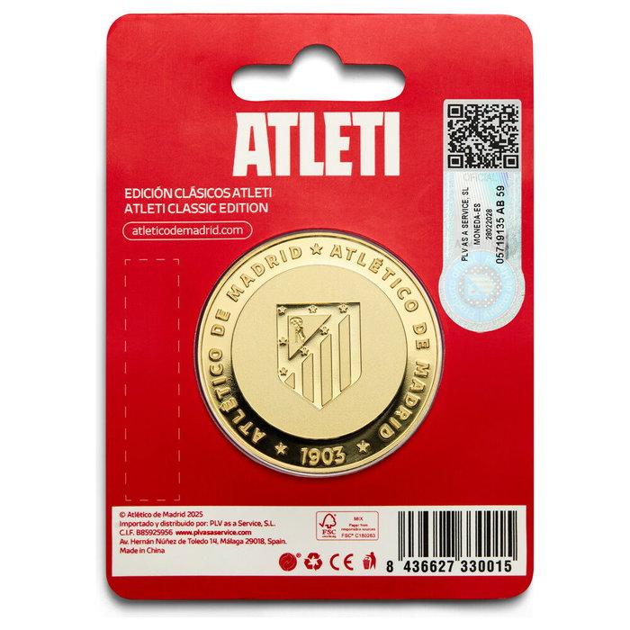 MOCILAB - Monnaie commémorative dorée de l'Atlético de Madrid avec relief - Pièce de collection dans capsule acrylique