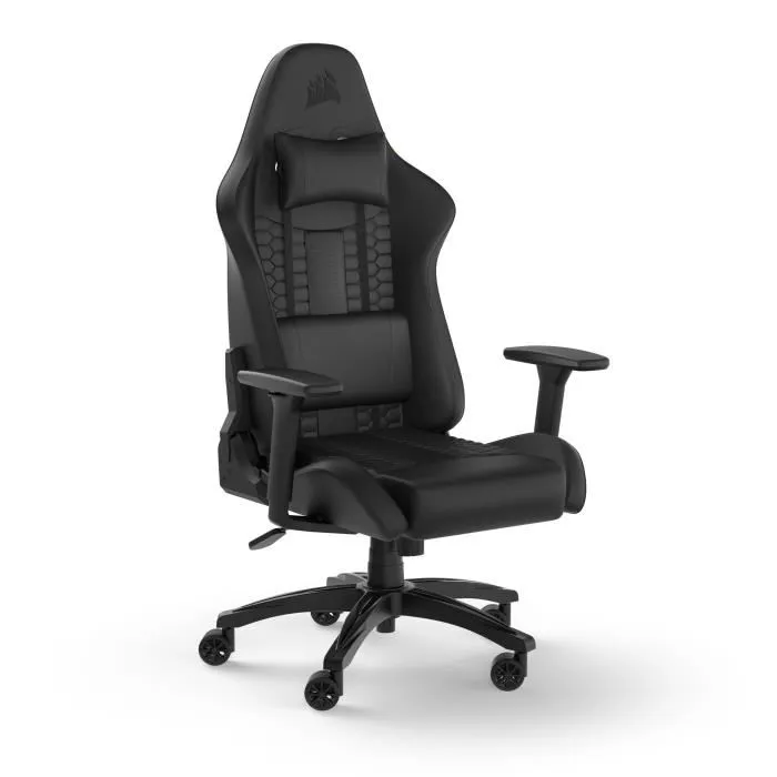 CORSAIR Fauteuil Gaming TC100 RELAXED - Similicuir Noir Ergonomique - Accoudoirs et Coussin Lombaire Réglables - Confort pour Bureau et Jeu