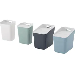 Curver - Lot de 4 poubelles Ready to Collect - 2 x 10 litres + 2 x 20 litres - Blanc, Vert, Bleu, Gris - Pour tri sélectif