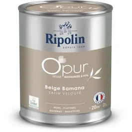 Ripolin - Peinture murale satinée veloutée Beige Bamana 2 L - Haute opacité lessivable - Résine biosourcée 97% - Ecolabel - Fabrication française