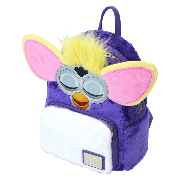 LOUNGEFLY Sac à dos Furby 26 cm en simili cuir à finition PU, broderies et fermoir doré, dimensions 22.9x11.4x26.7 cm