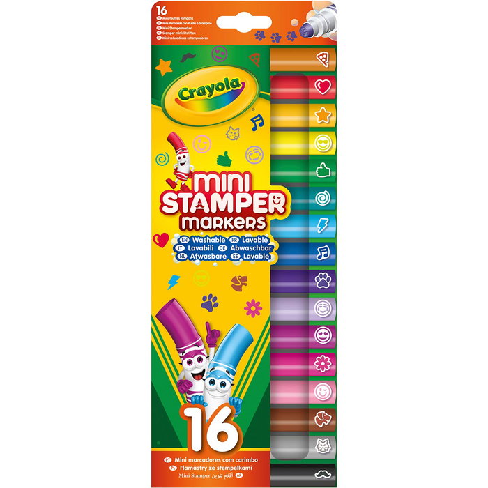 Crayola 16 Mini Marqueurs Tamponneurs Emoji 58-8741, Tintas Lavables, Corps Large, Pour Enfants Dès 3 Ans