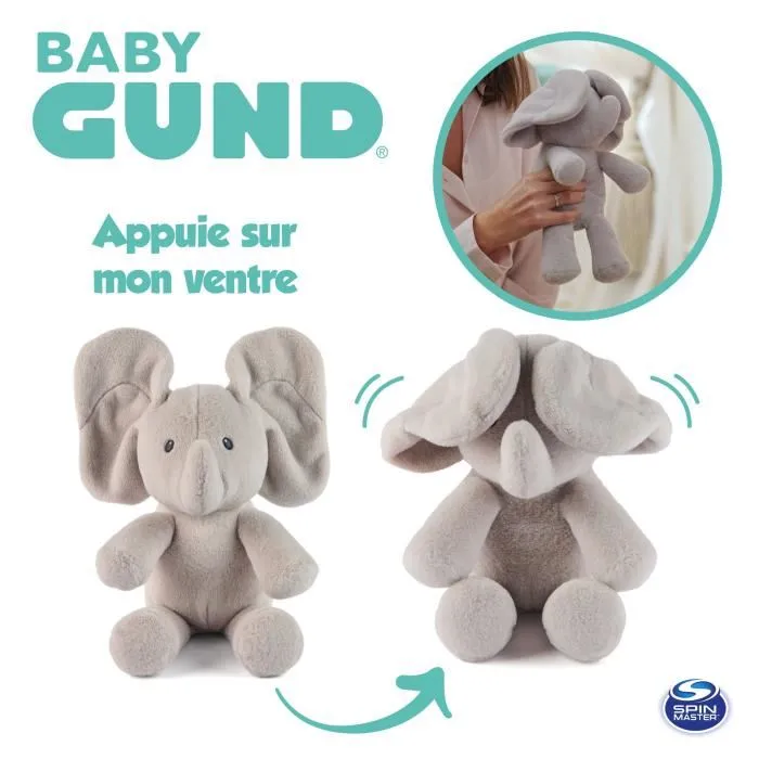 Spin Master - Cache-Cache Flappy L'Éléphant Gund, Peluche Interactive pour Bébé avec Effet Cache-Cache, Oreilles qui se Baissent, Lavable, 20 cm, Dès 10 Mois