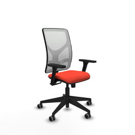 Chaise Motilla Synchro 3 positions tissu Orange foncé Maille Blanc Base pyramidale noire Accoudoir 3D Sans appui-tête Roulettes 65mm pour moquette
