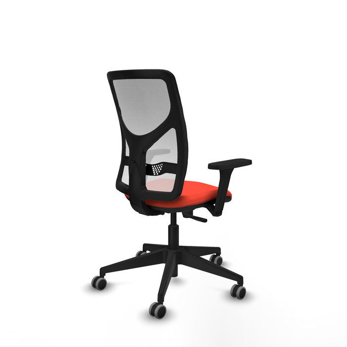 Chaise Motilla Synchro 3 positions tissu Orange foncé Maille Blanc Base pyramidale noire Accoudoir 3D Sans appui-tête Roulettes 65mm pour moquette