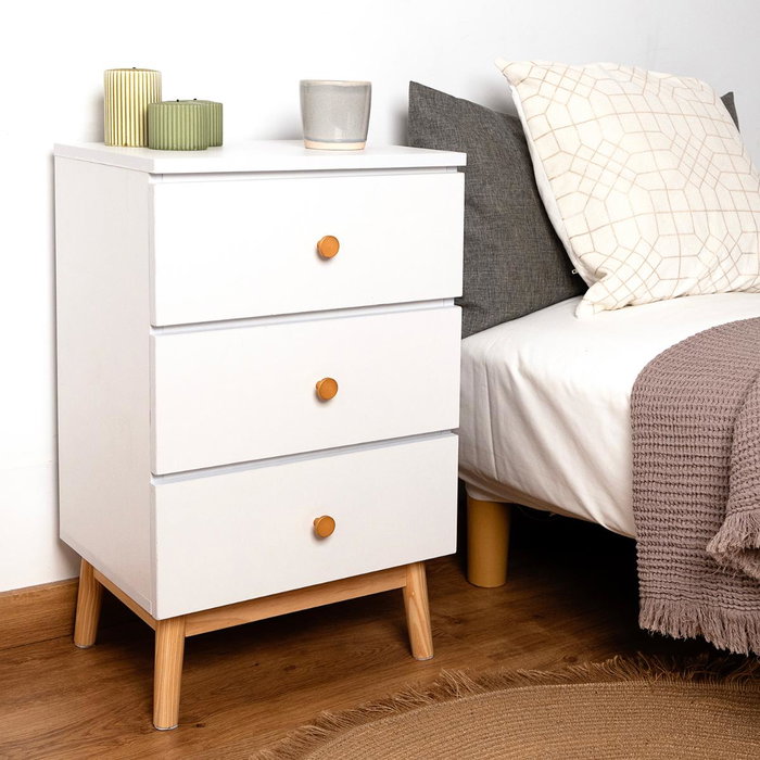 Vinthera Moa Table de chevet 40x30x65 cm Blanc Bois Mélamine et Pieds en Pin Vinthera Moa Table de chevet 40x30x65 cm Blanc Bois Mélamine et Pieds en Pin