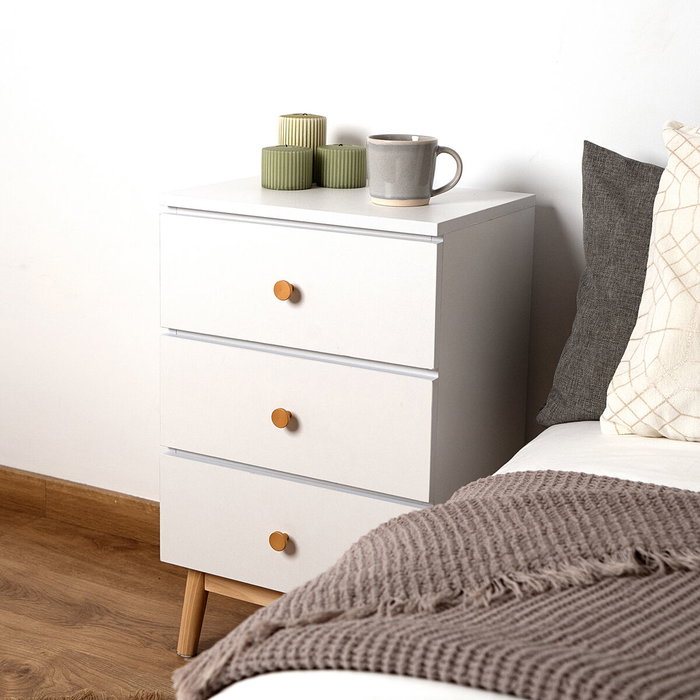 Vinthera Moa Table de chevet 40x30x65 cm Blanc Bois Mélamine et Pieds en Pin