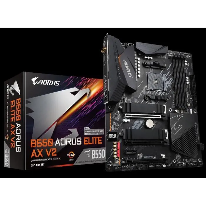 Gigabyte Carte mère B550 AORUS ELITE AX V2 - Socket AM4, DDR4, ATX, Wi-Fi, pour processeurs AMD Ryzen