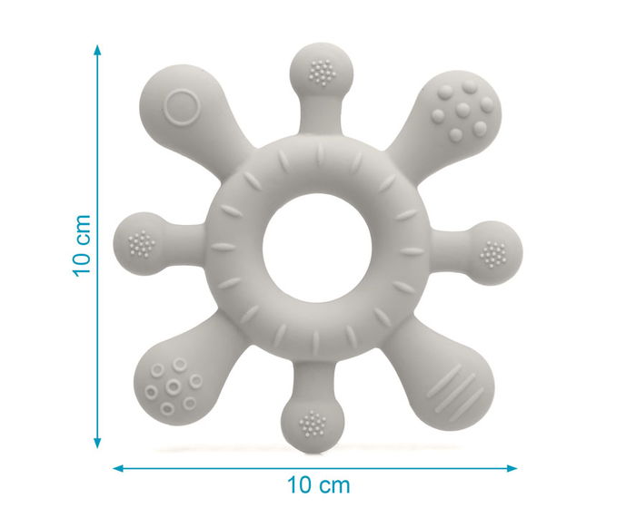 KioKids Mordedor Estrella Silicone Grise pour Bébé - Anneau de Dentition en Silicone 100% Sans BPA pour Bébés à partir de 3 Mois, Texture Stimulante pour Encías