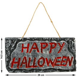 Cartel Colgante Happy Halloween 29x14.5 cm - Décor de Porte Gris et Rouge Vieilli - Décoration Intérieure et Murale pour Fête Effrayante