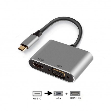Ewent EW9700 Adaptateur USB-C vers HDMI 4K et VGA, 15 cm