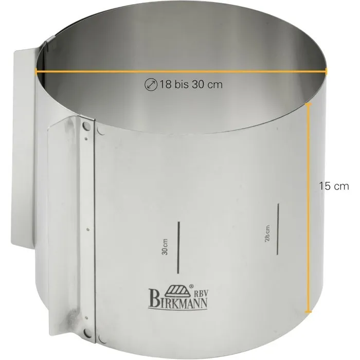 Birkmann Cercle de pâtisserie Easy Baking Ø18-30 cm, H 15 cm, Argent Birkmann Cercle de pâtisserie Easy Baking Ø18-30 cm, H 15 cm, Argent