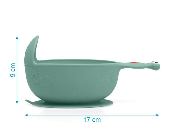 KioKids - Bol en silicone ventouse pour bébé avec design escargot, couleur vert sauge, 9x17 cm, sans BPA, adapté micro-ondes et lave-vaisselle, pour enfants +6 mois
