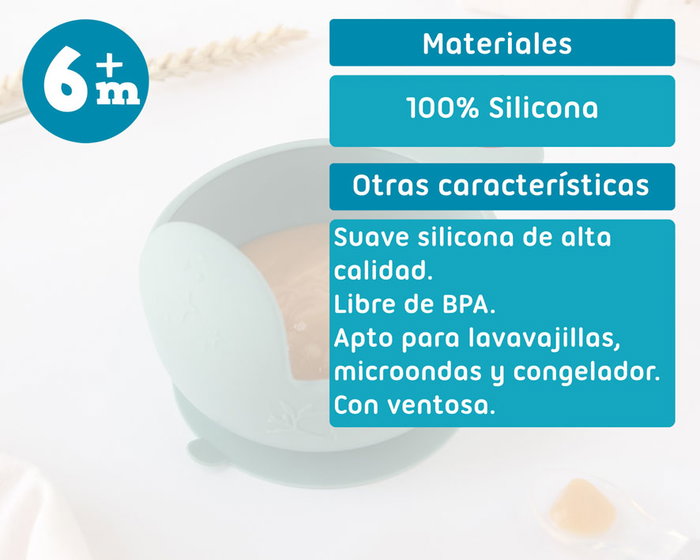 KioKids - Bol en silicone ventouse pour bébé avec design escargot, couleur vert sauge, 9x17 cm, sans BPA, adapté micro-ondes et lave-vaisselle, pour enfants +6 mois