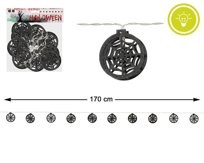 Guirnalda lumineuse avec motifs de toiles d'araignée noire, 170 cm - Décoration d'Halloween et gothique pour fêtes, plafond et murs Guirnalda lumineuse avec motifs de toiles d'araignée noire, 170 cm - Décoration d'Halloween et gothique pour fêtes, plafond et murs