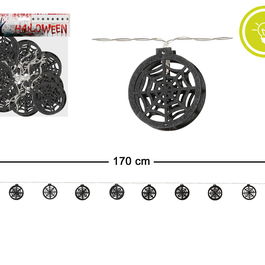 Guirnalda lumineuse avec motifs de toiles d'araignée noire, 170 cm - Décoration d'Halloween et gothique pour fêtes, plafond et murs