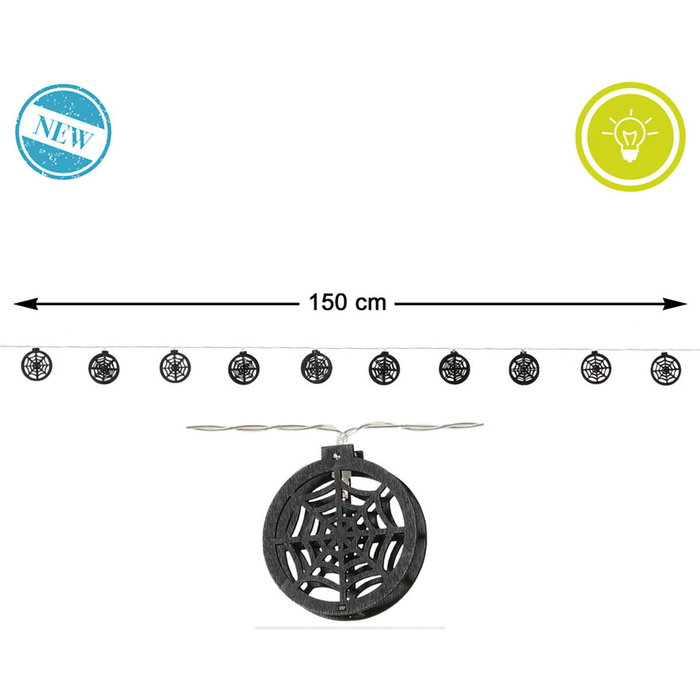 BigBuy Home Guirlande lumineuse motifs toiles d'araignées noires 170 cm