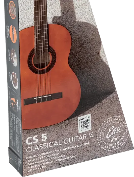 EKO Pack Guitare Classique 3/4 Studio 5 Naturel avec Housse, Accordeur et Médiators