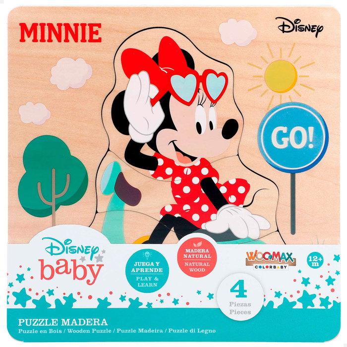 WOOMAX Puzzle 4 pièces en bois Mickey Minnie Disney - Jeu éducatif bébé 12+ mois - 21 x 21 cm