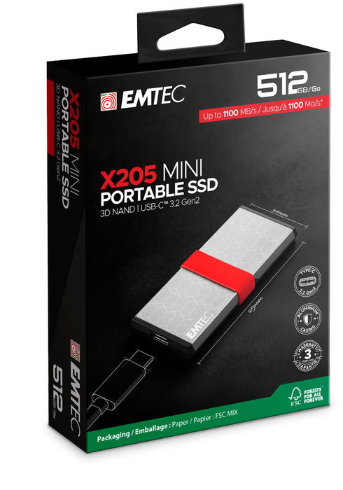 Emtec SSD externe X205 512 Go Silver