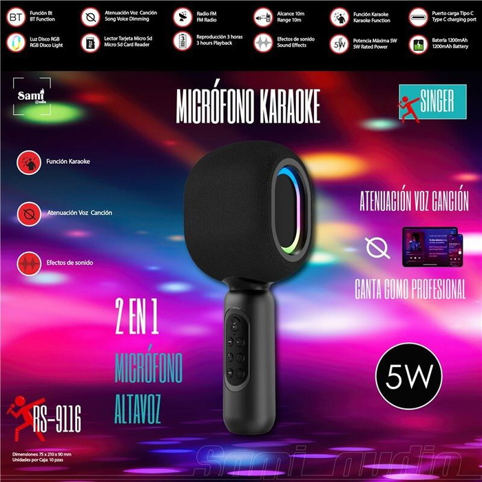 SAMI Microphone Haut-parleur 2 en 1 avec fonction Karaoke