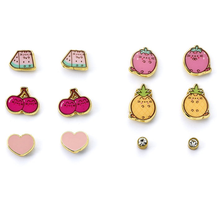 THE CARAT SHOP - Set de 6 paires de boucles d'oreilles Pusheen en alliage de zinc, sans nickel, sans cadmium, sans plomb