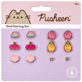 THE CARAT SHOP - Set de 6 paires de boucles d'oreilles Pusheen en alliage de zinc, sans nickel, sans cadmium, sans plomb