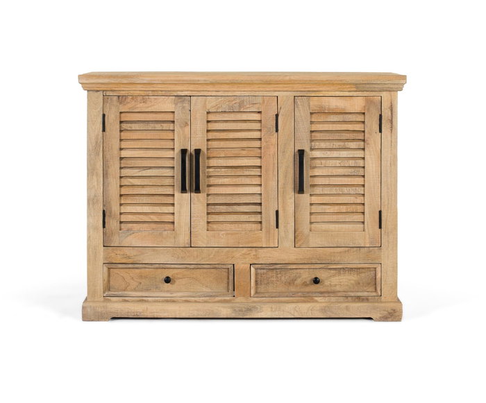 GINER Y COLOMER Buffet 3 portes et 2 tiroirs en bois de manguier, finition ton naturel - Structure robuste avec moulures et poignées en fer noir GINER Y COLOMER Buffet 3 portes et 2 tiroirs en bois de manguier, finition ton naturel - Structure robuste avec moulures et poignées en fer noir