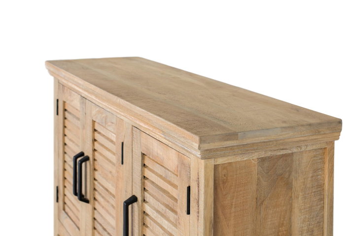GINER Y COLOMER Buffet 3 portes et 2 tiroirs en bois de manguier, finition ton naturel - Structure robuste avec moulures et poignées en fer noir GINER Y COLOMER Buffet 3 portes et 2 tiroirs en bois de manguier, finition ton naturel - Structure robuste avec moulures et poignées en fer noir